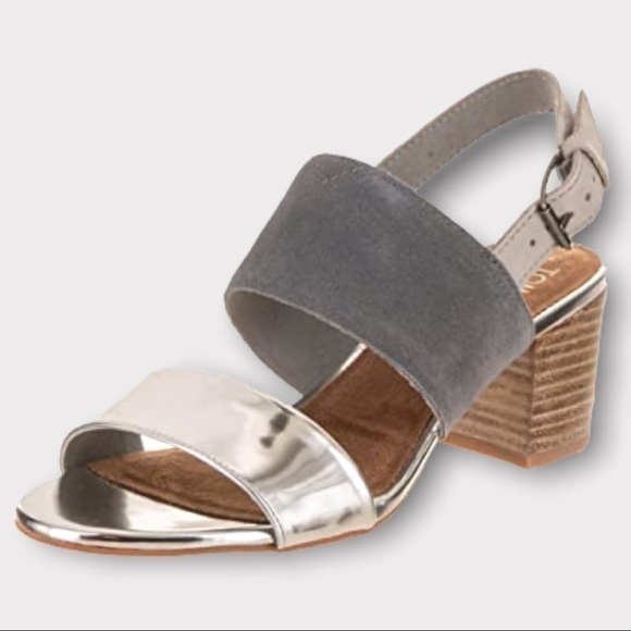 *toms Poppy Metallic Block Sandals Grey and Silver SZ W6.5 - Picture 1 of 11